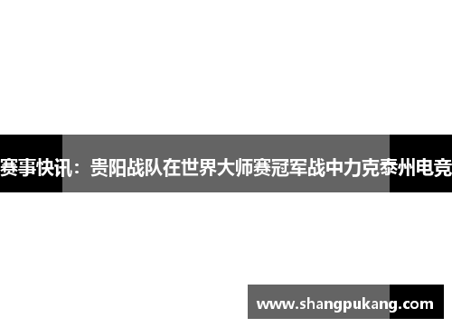 赛事快讯：贵阳战队在世界大师赛冠军战中力克泰州电竞